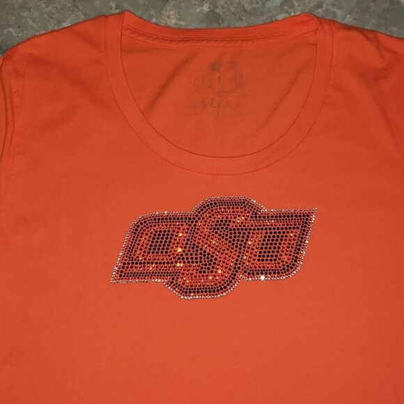 Women's Rhinestone Bedazzled Oklahoma State University Cowboys Short Sleeve Tee - Picture 4 of 7
